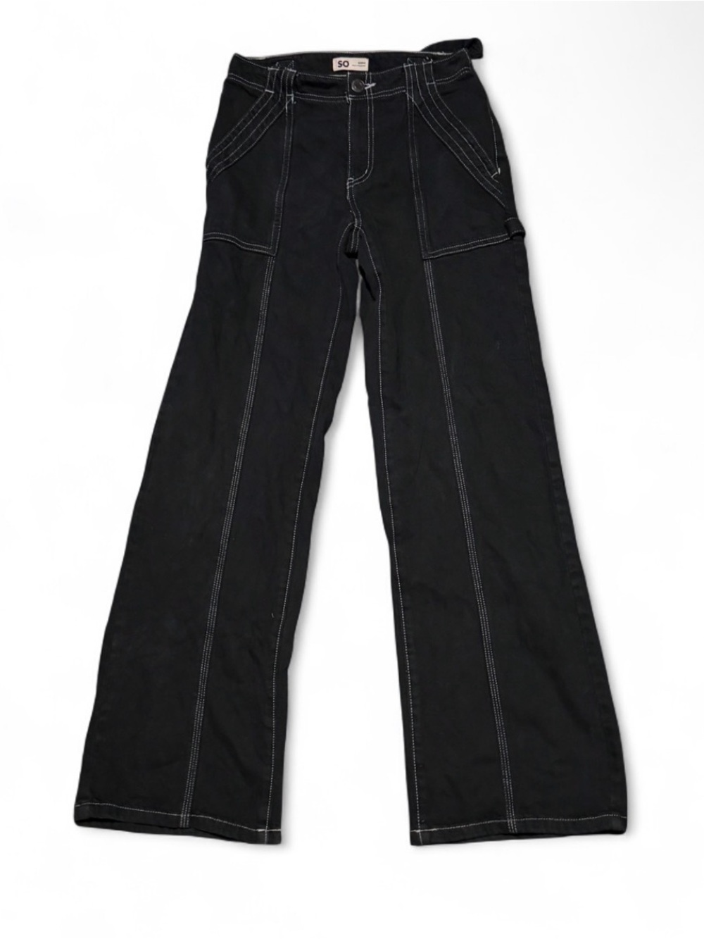 Vintage So Black Contrast Stitch Wide Leg Cargo Pants